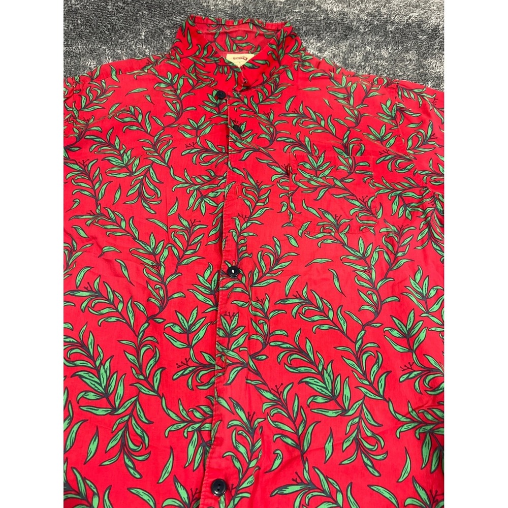 Levis Mens XL Red Green Leaf Vine Print Short Sleeve Button Up Shirt Tropical